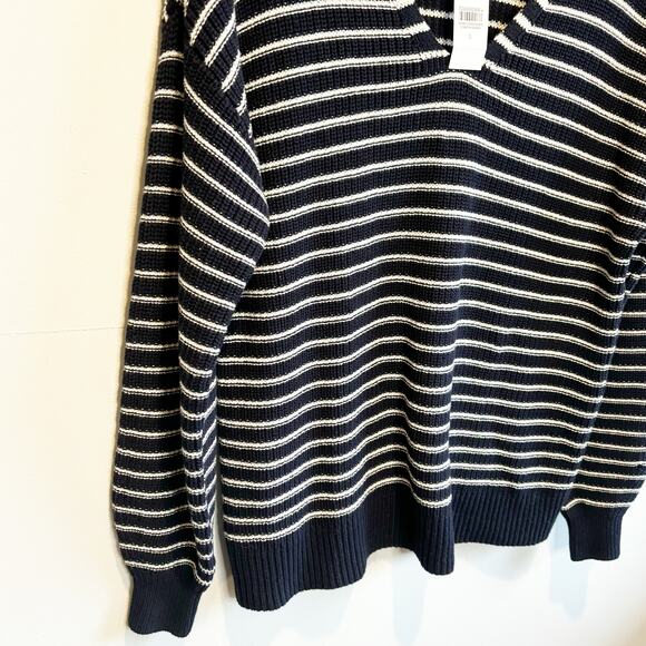 Loft NWT Navy & White Stripe V-neck Cotton Sweater - size Small - Picture 3 of 6